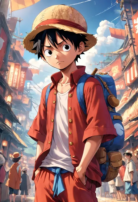 disney pixar wanted portrait of luffy unpublished modern movie poster by disney pixar of one piece movie from eiichiro oda cinematic photo 4k 3d render epic cute cartoons characters new style conceptual art title "luffy"