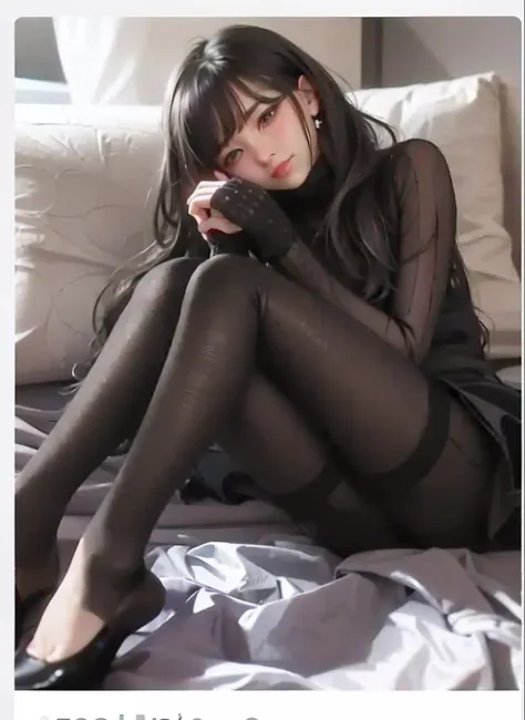 Arad woman lying on bed in black stockings, seductive anime girls, pretty face with arms and legs, Anime girl wearing black dress, attractive anime girls, pantyhose tights, beautiful and seductive anime woman, beautiful alluring anime teen, Beautiful anime...