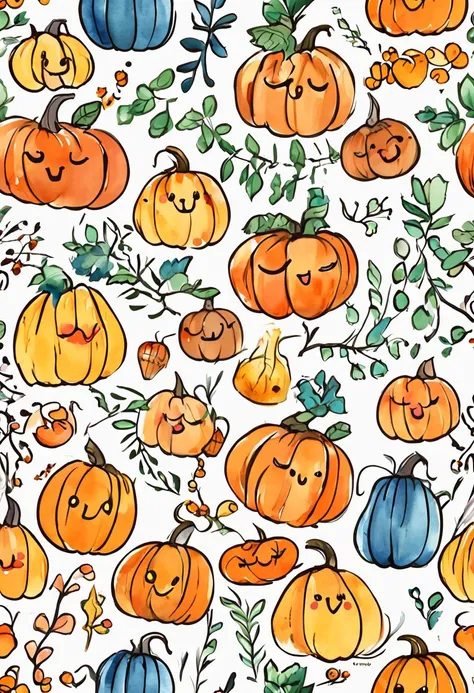 sticker, pumpkin cute, contour, colorful, vector, kawaii