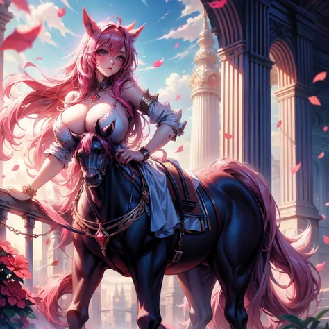 centaur horse，Beautuful Women，huge tit，nakeness， worn out，and wear no underwear，Cover your breasts，