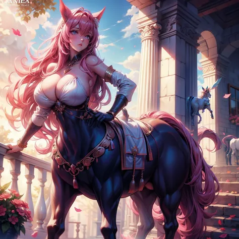 centaur horse，Beautuful Women，huge tit，nakeness， worn out，and wear no underwear，Cover your breasts，