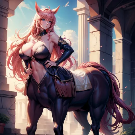 centaur horse，Beautuful Women，huge tit，nakeness， worn out，and wear no underwear，Cover your breasts，Four long legs