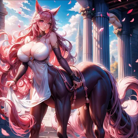 centaur horse，Beautuful Women，huge tit，nakeness， and wear no underwear，Cover your breasts，Long legs，