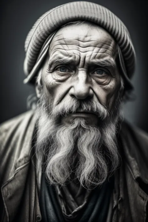 a portrait of poor russian 1800 old worker in rags, ((overwhelming fatigue )), wrinkles of age, concept art, oil pastel painting...