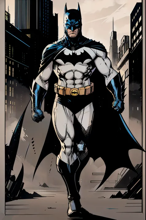 Batman caminando por la ciudad con un paisaje urbano de fondo, inspirado por Jim Lee, Retrato de Batman, En Batman Comic Book, Retrato de Batman, in batman comics, ordenanza, David Pinzon, dc comics art style, El Batman, Jason Fabok, Anigirl Batman, Jason ...