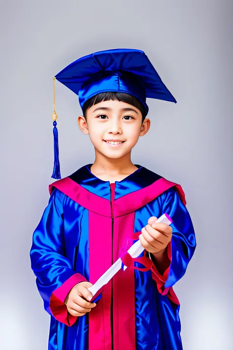 arafed boy in a graduation gown holding a diploma, wearing an academic gown, graduation photo, academic clothing, for junior, kid, wearing blue robe, magic uniform university, scholar, high quality costume, young wizard, celebration costume, costume, post ...