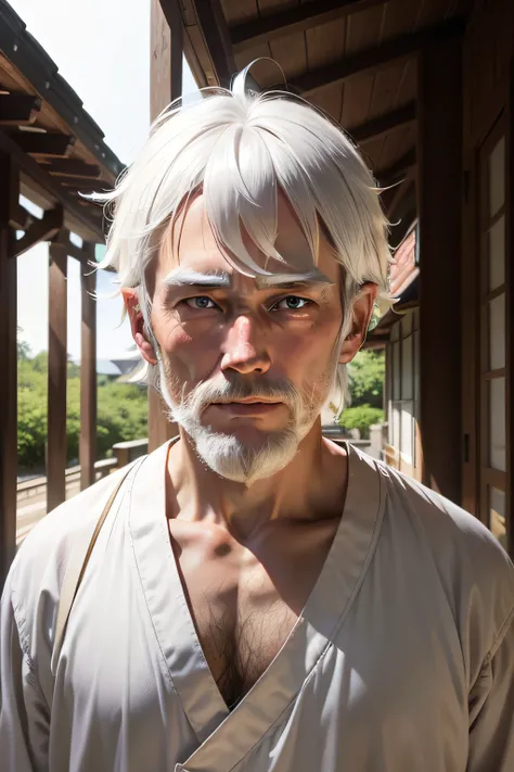 White-haired hermit、front facing、male people、Feeling of dignity