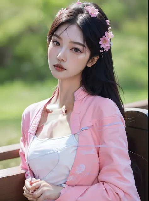 Arakfi Asian woman，cabelos preto e longos，Wearing a pink jacket, beautiful Korean women, gorgeous chinese models, Beautiful young Korean woman, Gorgeous young Korean woman, Chinese girl, Korean girl, Beautiful Asian girl, Palace ， A girl in Hanfu, Realisti...