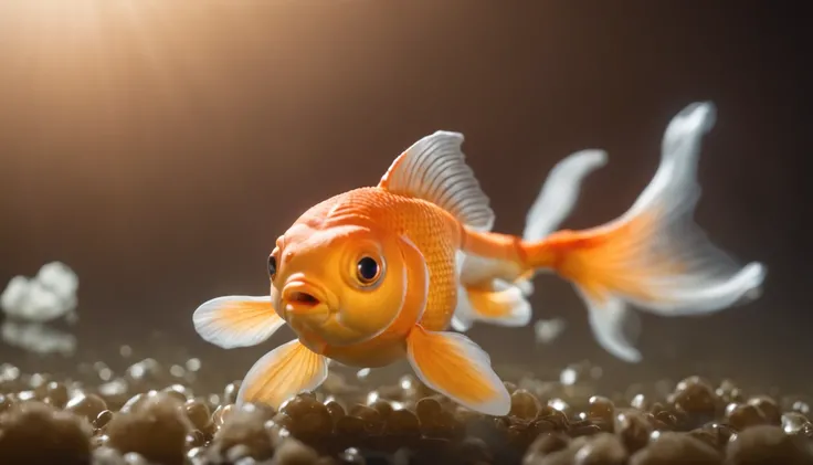 Masterpiece, High quality, Goldfish forever in the clouds, Goldfish float around a lot of cute stars, Anthropomorphic goldfish, Disney style, Cinematic lighting effects, Cinematic picture quality, Super detail, Rich colors