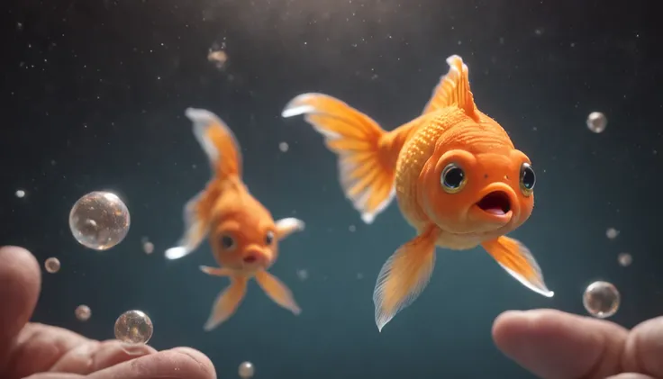 Masterpiece, High quality, Goldfish forever in the clouds, Goldfish float around a lot of cute stars, Anthropomorphic goldfish, Disney style, Cinematic lighting effects, Cinematic picture quality, Super detail, Rich colors