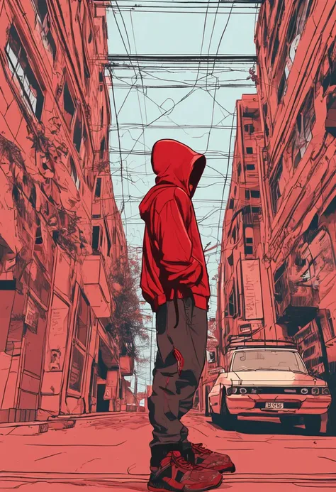 A close-up of a man in a hoodie, an album cover inspired by Yu Zhiding, Tumblr, fine art, trending on r/Street attire, wearing a fisher 🧥, wearing a red hoodie, wearing an oversized hoodie, wearing a scarlet hoodie, with no face, Red hoodie, wearing hoodie...