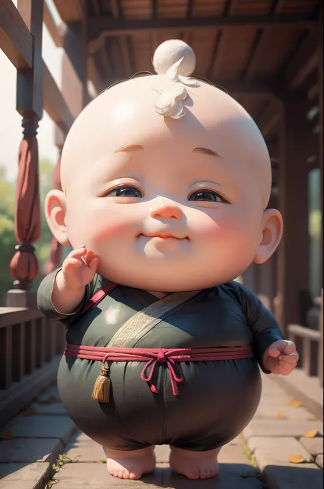 There was a small monk standing in the corridor of people, Milky whoops,Chubby,extremely cute,lovely digital painting, Inspired by Hu Zaobin, author：Yu Zheding, cute 3 d render, yanjun cheng, Cute detailed digital art, close up character, Rosla global ligh...