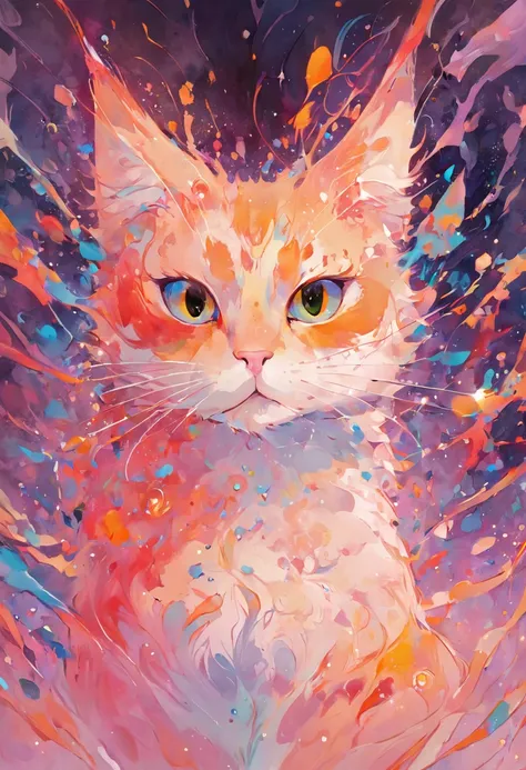 Illustration of an extremely beautiful cat in contemporary figurative II construction art, delicate shades, Tiny bubbles, Transmission fluid,oil,Triol ink marbling, Artist Carol Cavalaris（Carol Cavalaris）Acrylic Dutch poured painting style ,Tara Turner, Ma...