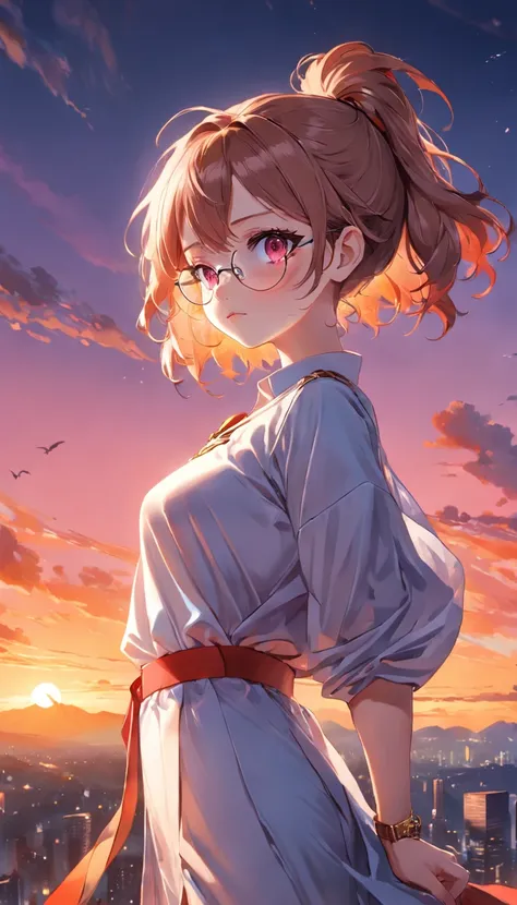 (Dynamic angle:1.4), ((Full body posing:1.5), (colorful:1.2), (extremely detailed CG unity 16k wallpaper:1.1), (Denoising strength: 1.45), (tmasterpiece:1.37), ((official art)), top quality, a drawing of a woman wearing glasses, anime girl, random hair sty...