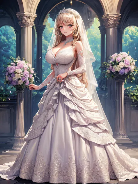 (masterpiece, best quality,extremely detailed,moe anime art style:1.2),1girl, (solo), cute, kawaii,digital art,((1 anime princess wearing beautiful embroidery and jeweled gorgeous wedding dress with voluminous full length hoop skirt)),crinoline,((voluminou...