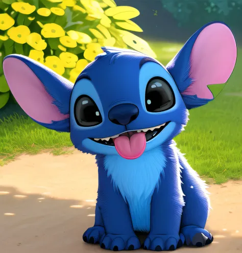 ((cute sticker))claws, 4 fingers, tongue,  pixar, stitchdisney, cute, blushing, teeth, solo, (alien:1.3),high res, (detailed realistic image:1.4), (detailed eyes), black eyes, head markings, impasto impressionism, insane details, soft, (hyper realistic fur...