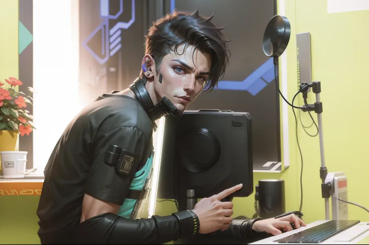 Change baground cyberpunk handsome boy 8k ultra realistic face