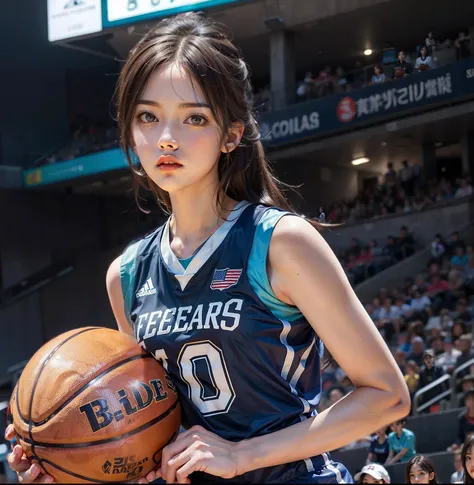 Masterpiece,Realistic beautiful girl basketball uniform,Field basket