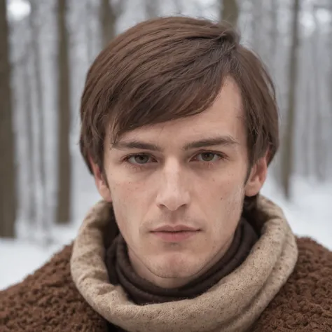 Portrait, Male, Brown Hair, Brown irises, Wearing heavy winter clothes, Medieval clothing, Casting a spell