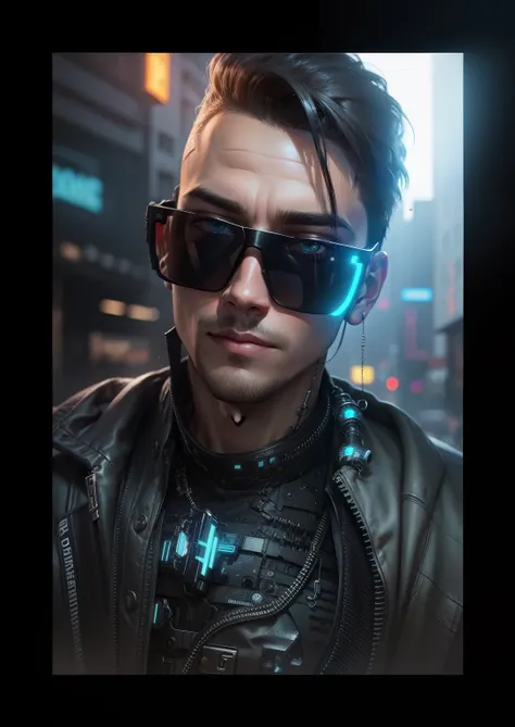 Change background cyberpunk handsome boy, realistic face, 8k, ultra realistic. change sunglass