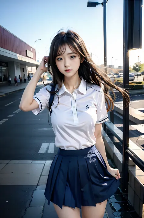 schoolgirl、skirt flipping in the wind