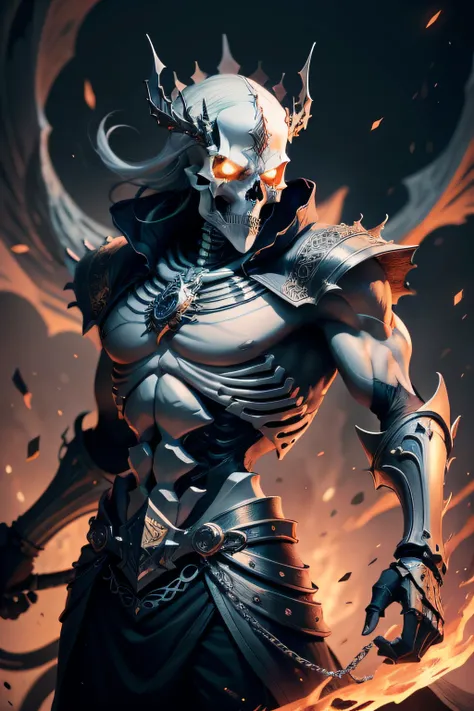 "Skeleton king with intricate details, showcasing a variety of skill images with dynamic effects."