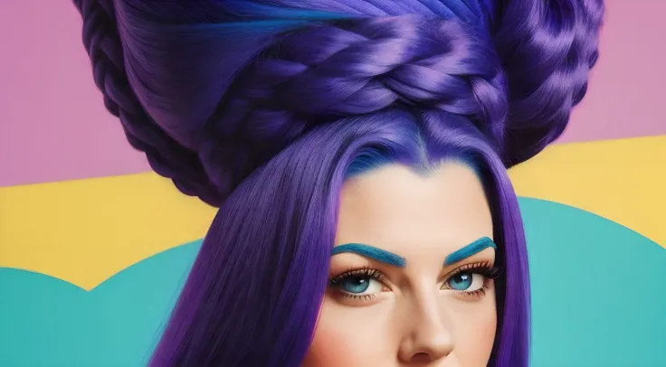 Miss Marge Simpson portrait with high hair, purple hair, head in half a turn