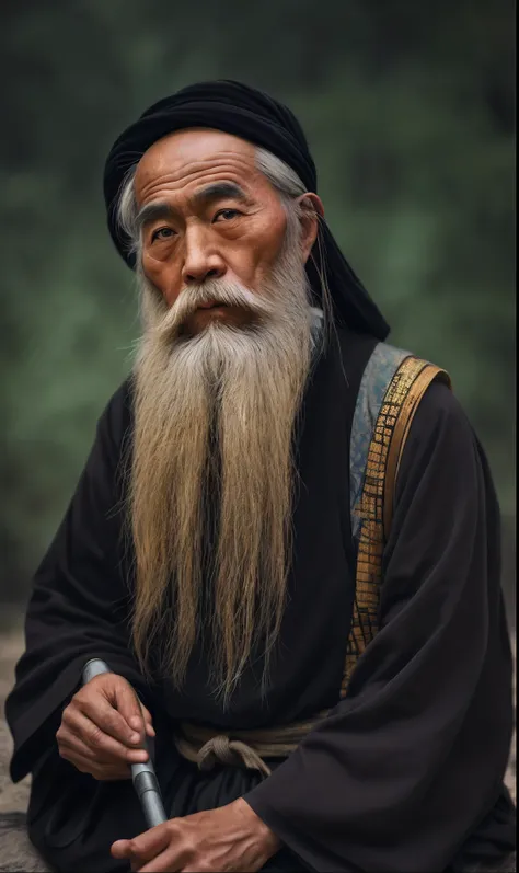 A man with a long beard and crutches, Wise old man, An old man, Inspired by Hu Zaobin, inspired by Hu Zao, inspired by Wu Daozi, old man, Taoist, old man portrait, portrait of monk, ancient japanese monk, inspired by Lu Zhi, author：Cheng Zhengkui, Asian pe...