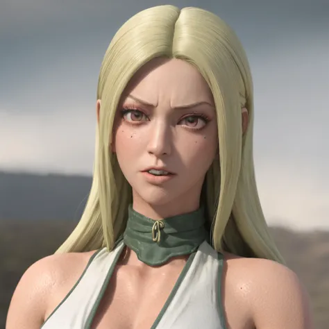 tsunade senju, horrified expression，Horrorizado，is shy，quase chorando，Facial expressions are super detailed，Ultra - Detalhado，Pendurado，裸露的女人，((de peito nu，roupas abertas，The clothes were torn by tentacles，they didnt wear panties，tentacles，Torta de Creme))...