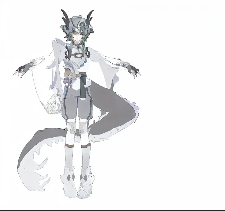 Anime characters with man and dragon on white background, full body adoptable,detailed full-body concept, Young dragon girl, chromatically, clear outfit design, Chinese pattern, strappy,Wide cape,as an anthropomorphic dragon, human and dragon fusion