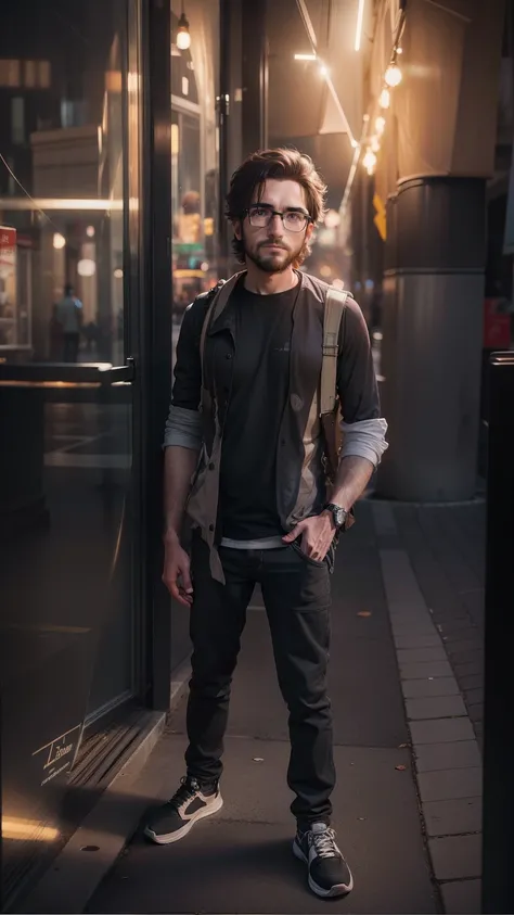 27-year-old man sitting in a square staring away at the camera, fotografia-realista 8k.