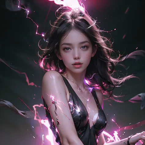 Best quality,masterpiece,ultra high res,,leilinggeng,lightning,,Lots of lightning,drawing,lightning elemental energy towards himself,Beautiful girl,The body is wrapped in lightning,