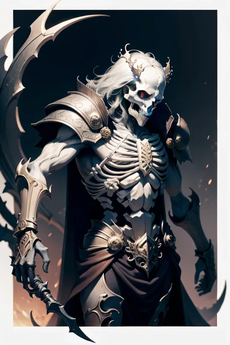 "Skeleton king with intricate details, showcasing detailed info items and skill images with dynamic effects."