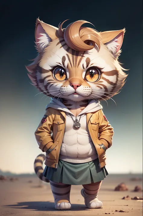 C4tt4stic, Cartoon cute brown tabby female cat in skirt,