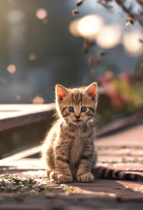 （A small kitten on the balcony:0.8），rays of sunshine，