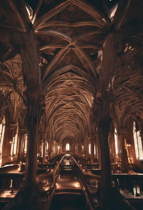 Straight in perspective in a Gothic library-like labyrinth