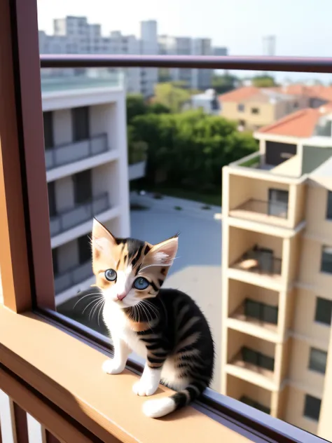 （A small kitten on the balcony:0.8），rays of sunshine，