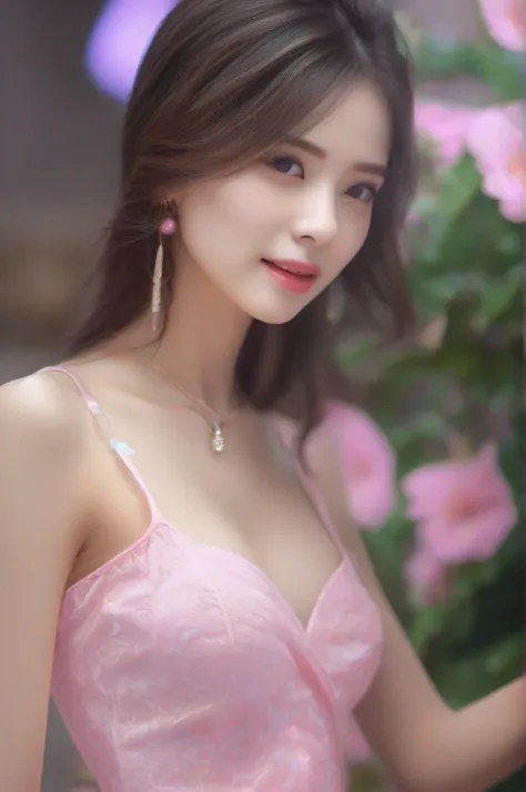 1 beautiful and cute reality show girl, Gentle young girl, Waist length hair， Thin，Qi B miniskirt，Pink and smooth white skin, appears shoulders and head in the photo,Cute little face, Eye bags under wet makeup, Small face makeup explained，Tremendously beau...