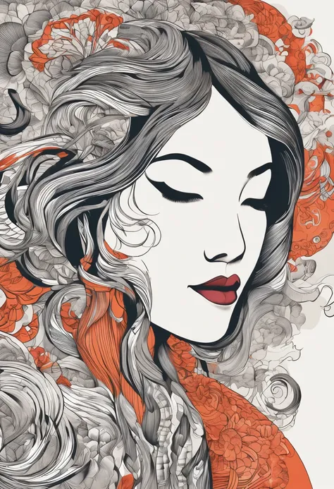 (White background:1.4),(Silhouette of a girls head, Eyes closed, colorfull long hair, Oriental elements)，(korean illustration:1.3，paper art:1.3, Quilted paper art:1.2),( reasonable design, Clear lines, High sharpness,Best quality, Very detailed, Masterpiec...