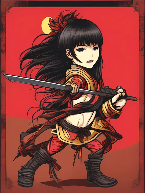 japanese assasssin girl 3 colors only vector and no background simple