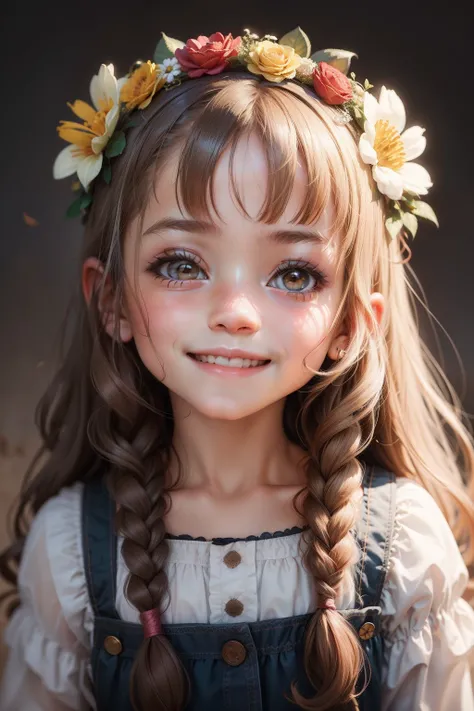 portrait of a little girl wearing a flower crown, smiling