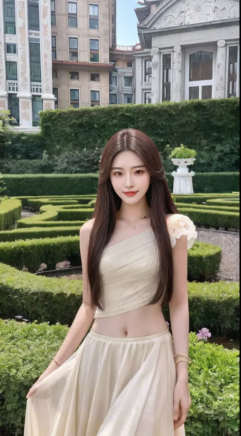 a close up of a woman in a dress standing in a garden, dilraba dilmurat, xintong chen, beautiful Korean women, shaxi, wenfei ye, Asian girl with long hair, With long hair, xision wu, ruan jia beautiful!, Inspired by Huang Ji, Beautiful young Korean woman, ...