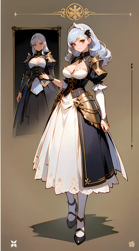 character reference sheet, character design, blade and soul character, 4k，1 woman, high quailty，highdetail，Role drawings，costume influenced by granado espada and blade and soul games, Information drawings，Entire body，British style，Knight womens clothing，Mo...