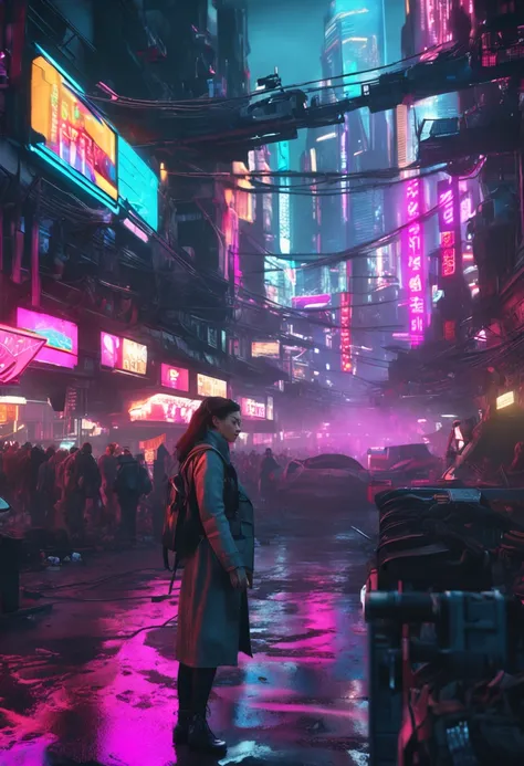 Cyberpunk City with Female Characters,,masutepiece, (Best Quality:1.4), realisitic, Highly Detailed CG Unified 8k Wallpaper, ighly Details, High Definition RAW Color Photography,