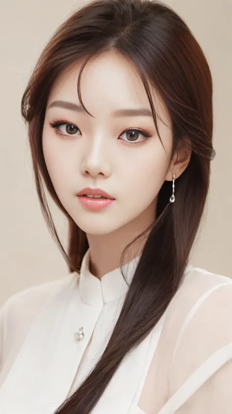 Close-up of a woman in a white shirt and black tie, Gorgeous young Korean woman, beautiful south korean woman, Beautiful young korean woman, young adorable korean face, beautiful delicate face, korean artist, jaeyeon nam, beautiful portrait image, Korean G...