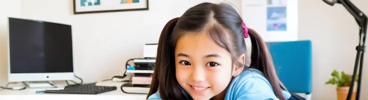 A girl, Room, Computer Games, Happy, Perfect Quality, Clear Focus (Clutter - Home: 0.8), (Masterpiece: 1.2) (Bokeh) (Best Quality) (Detailed Skin: 1.3) (Intricate Details) (Detail Eyes) (Sharp Focus), (Happy), (simple background)