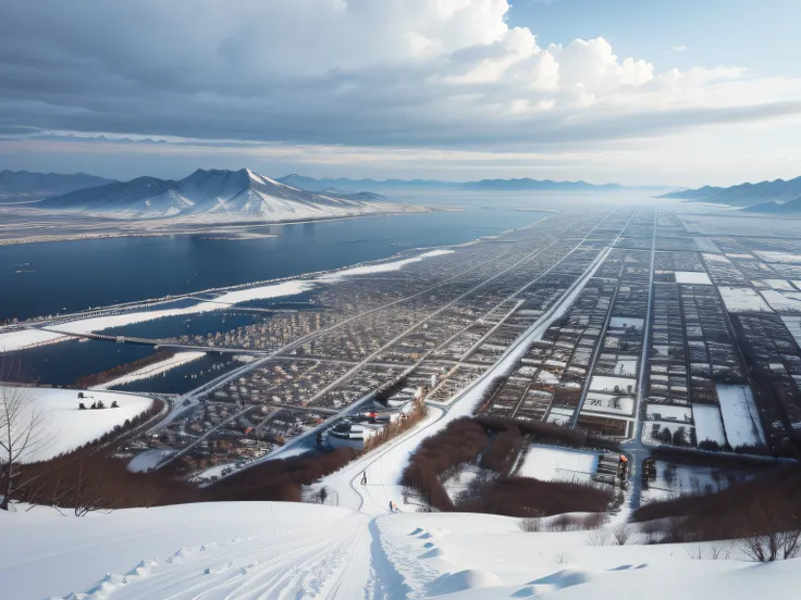 Scenery of snowy city　wide angles　high-level image quality　Hokkaido