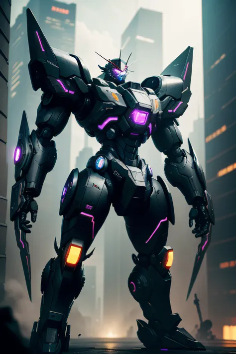 Black color mecha，cyber punk perssonage