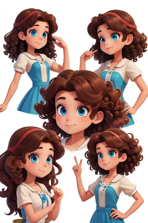 15 year old girl brown and curly haired.,in hand５Finger,Pretty eyes,10 different angles each, 3D, Disney style