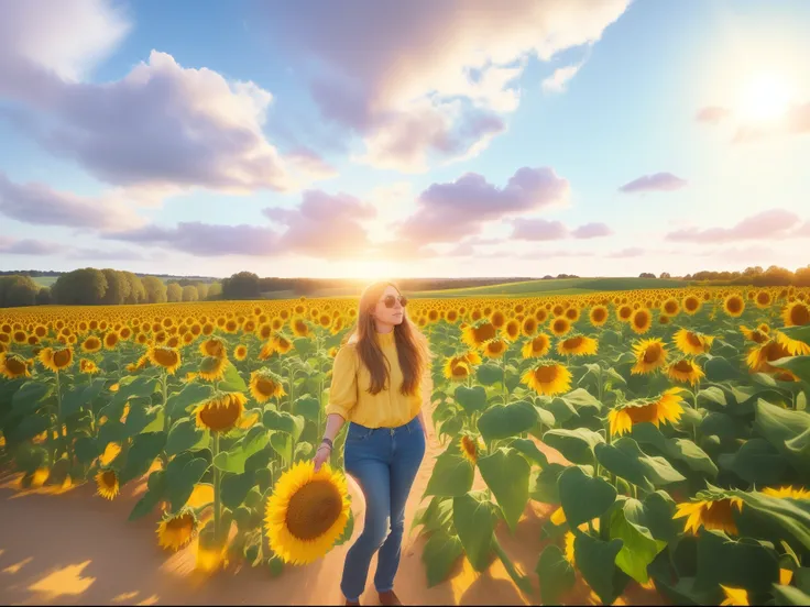 No character change, realistic background,standing in a flower field, standing in flower field, sunflowers in the background, traveling in france, scene: sunflower field, scene : sunflower field, sunflower field, field of sunflowers, with flower fields as ...